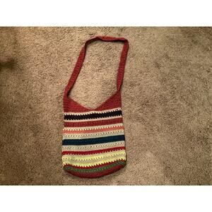 The Sak Crochet Stripe Shoulder Bag Red Blue Boho Hobo Purse